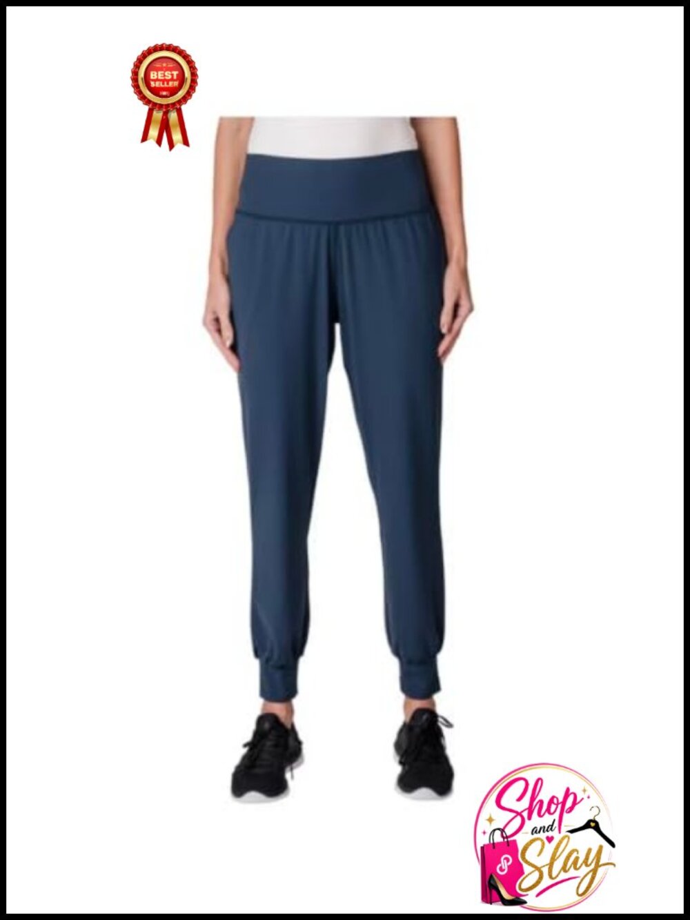 High Rise Fitted Jogger Sweatpants Double-Knit On-Seam Pockets Ankle Length